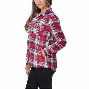 Soho Threads Burgundy Pink Red Fleece Lined Flannel Shirt Jacket Sz L Shacket